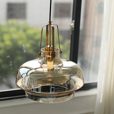 Modern Transitional Hardware Glass Round 1-Light Pendant Light For Dining Room