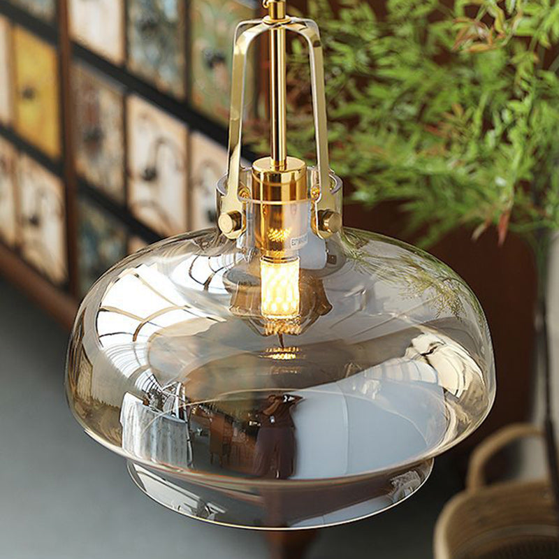 Modern Transitional Hardware Glass Round 1-Light Pendant Light For Dining Room