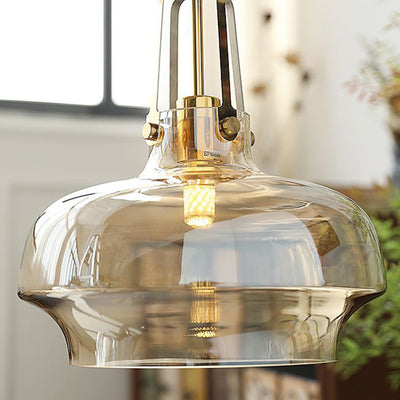 Modern Transitional Hardware Glass Round 1-Light Pendant Light For Dining Room