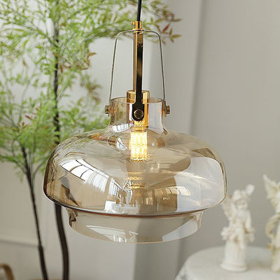 Modern Transitional Hardware Glass Round 1-Light Pendant Light For Dining Room