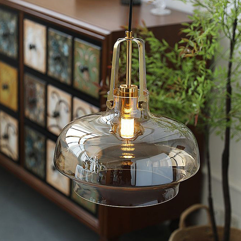 Modern Transitional Hardware Glass Round 1-Light Pendant Light For Dining Room