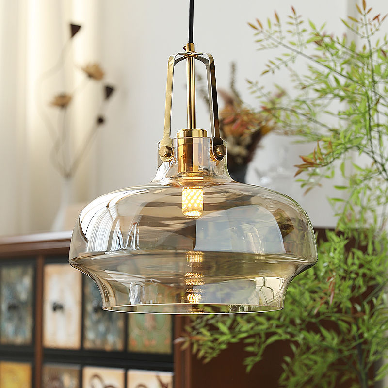 Modern Transitional Hardware Glass Round 1-Light Pendant Light For Dining Room