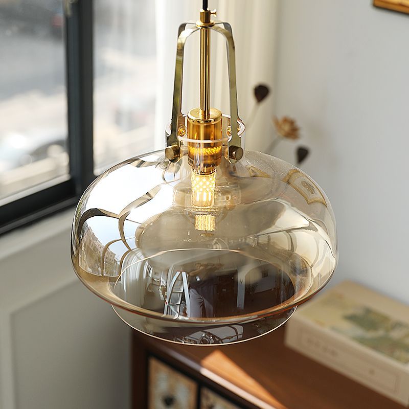 Modern Transitional Hardware Glass Round 1-Light Pendant Light For Dining Room