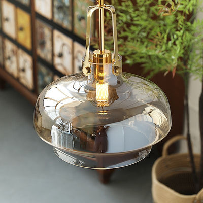 Modern Transitional Hardware Glass Round 1-Light Pendant Light For Dining Room