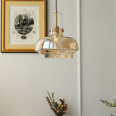 Modern Transitional Hardware Glass Round 1-Light Pendant Light For Dining Room