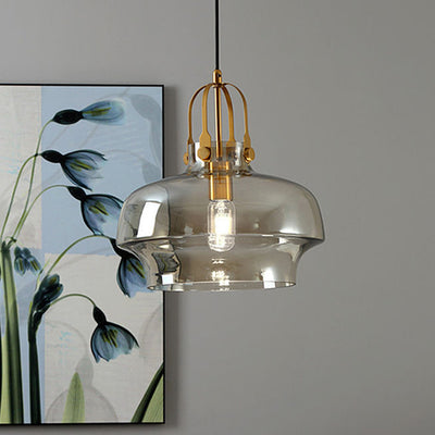 Modern Transitional Hardware Glass Round 1-Light Pendant Light For Dining Room