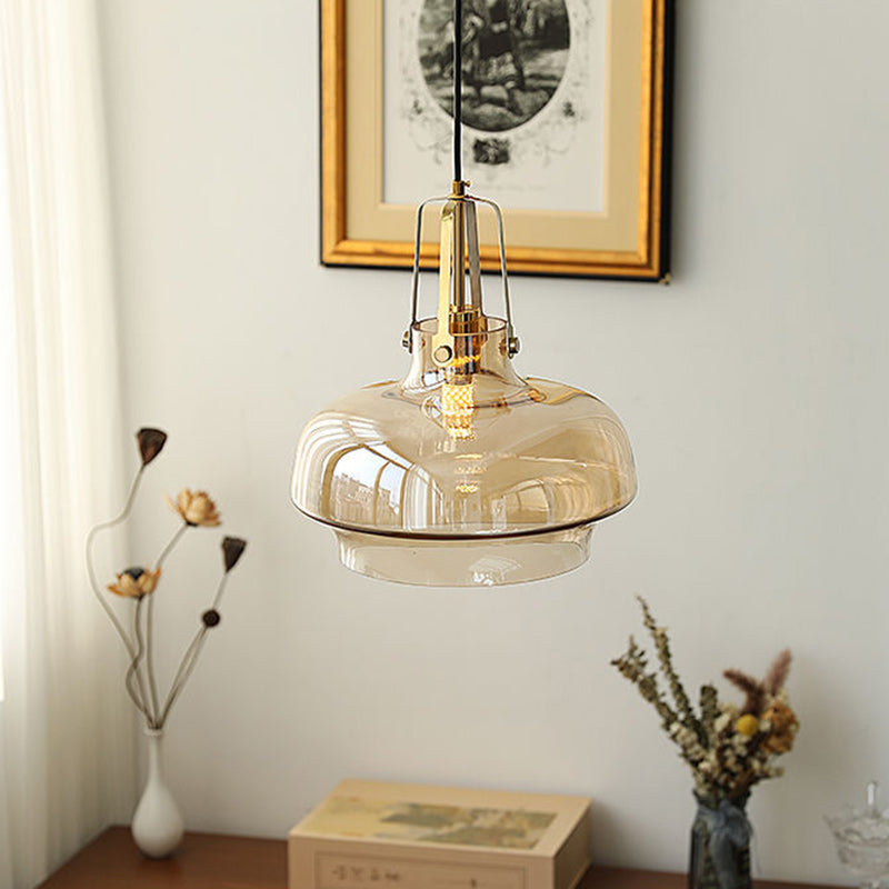 Modern Transitional Hardware Glass Round 1-Light Pendant Light For Dining Room