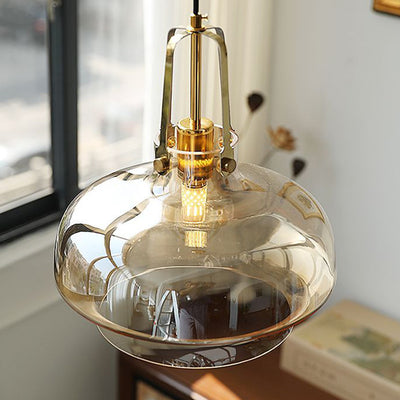 Modern Transitional Hardware Glass Round 1-Light Pendant Light For Dining Room