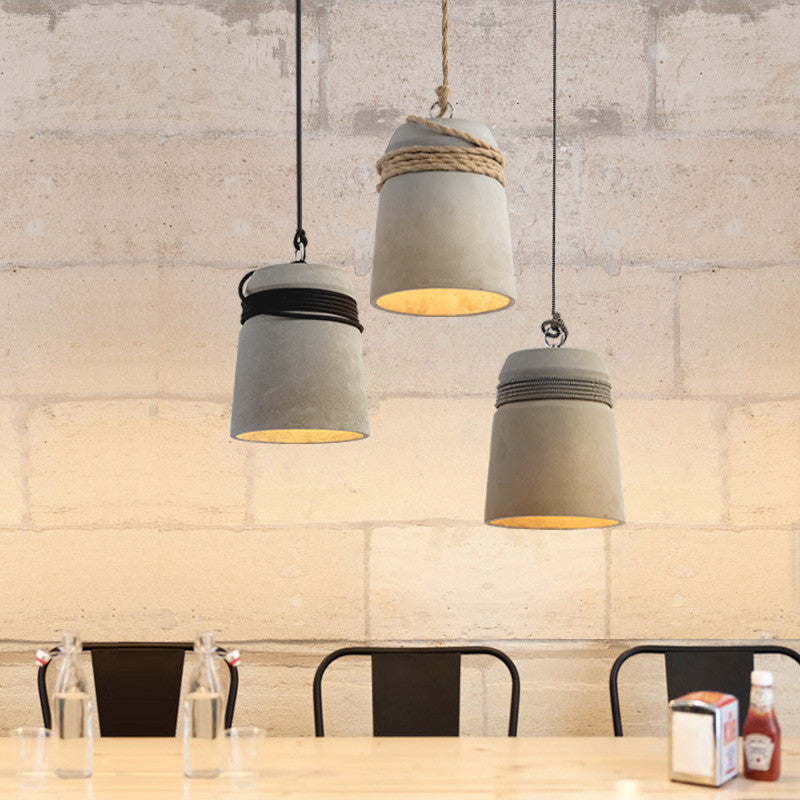 Contemporary Industrial Twine Cement Iron Twisted Cylinder 1-Light Pendant Light For Dining Room