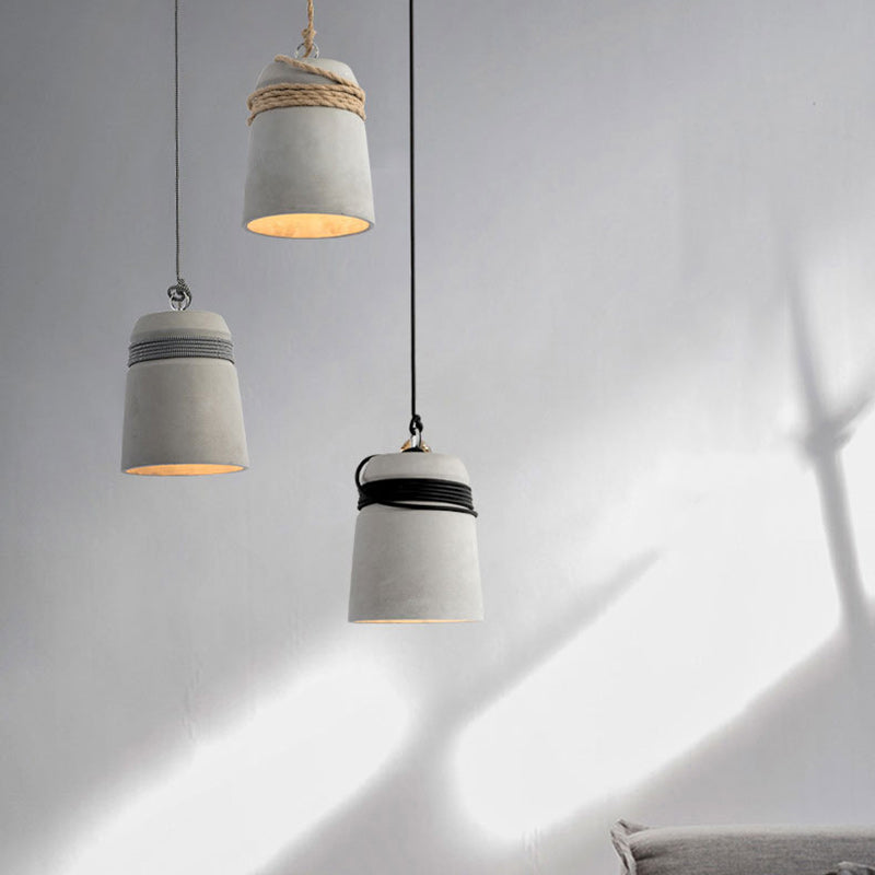 Contemporary Industrial Twine Cement Iron Twisted Cylinder 1-Light Pendant Light For Dining Room