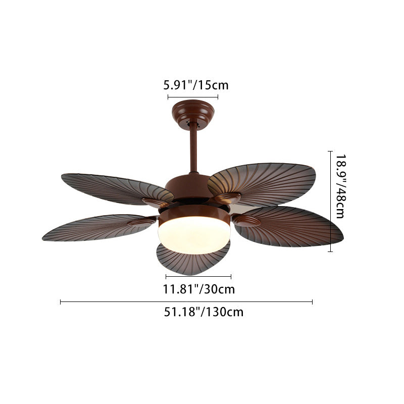 Contemporary Retro ABS Acrylic Round Banana Leaf LED Downrods Ceiling Fan Light For Living Room