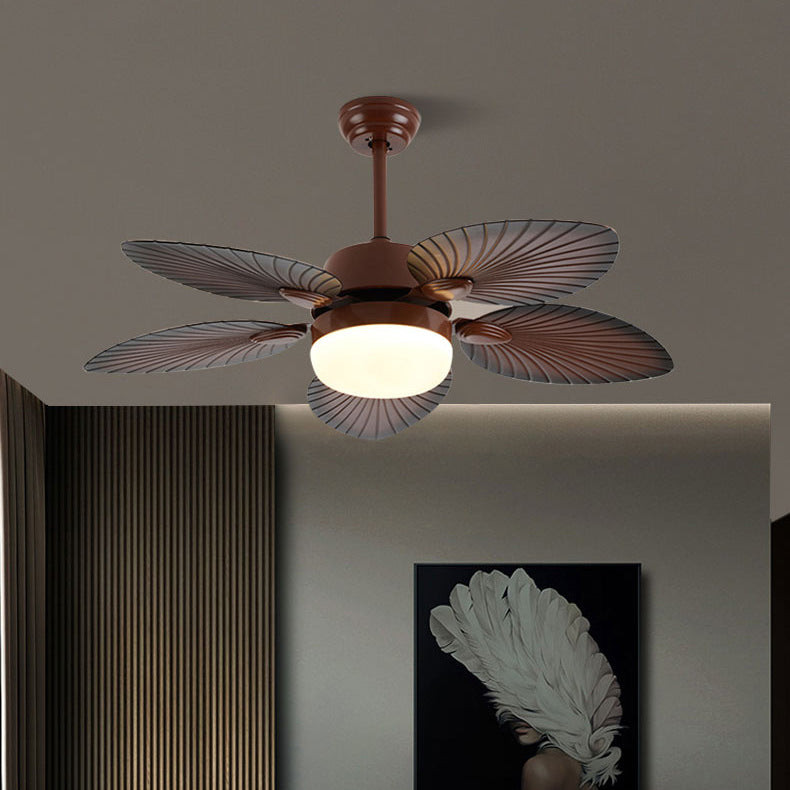 Contemporary Retro ABS Acrylic Round Banana Leaf LED Downrods Ceiling Fan Light For Living Room