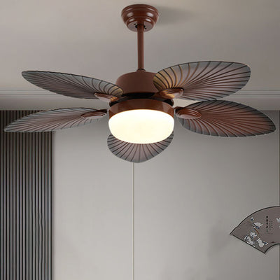 Contemporary Retro ABS Acrylic Round Banana Leaf LED Downrods Ceiling Fan Light For Living Room