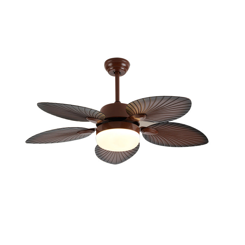 Contemporary Retro ABS Acrylic Round Banana Leaf LED Downrods Ceiling Fan Light For Living Room