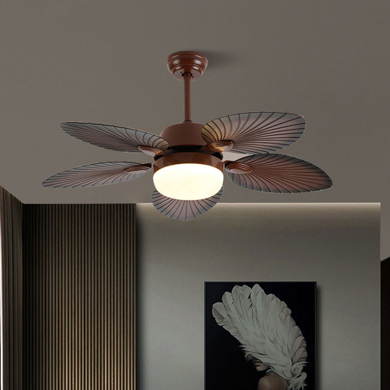 Contemporary Retro ABS Acrylic Round Banana Leaf LED Downrods Ceiling Fan Light For Living Room