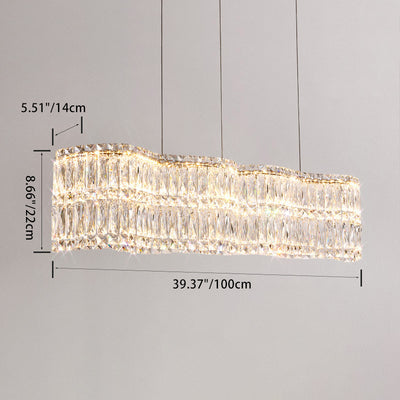 Modern Luxury Stainless Steel Crystal Wave Rectangular LED Chandeliers Island Light For Dining Room