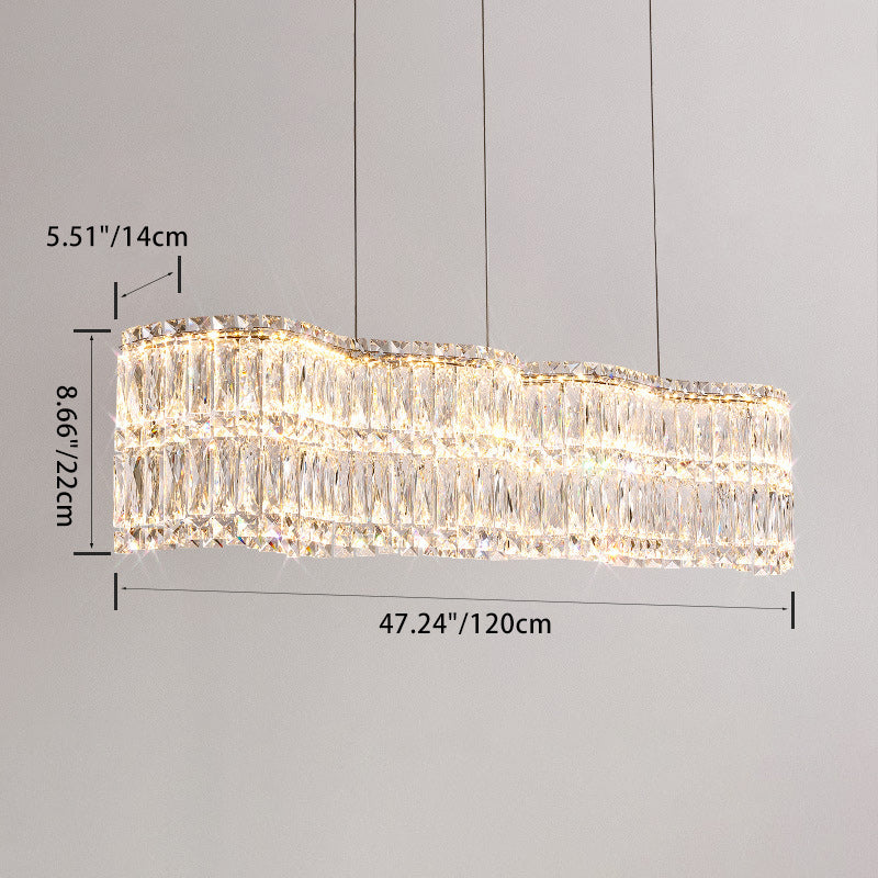 Modern Luxury Stainless Steel Crystal Wave Rectangular LED Chandeliers Island Light For Dining Room