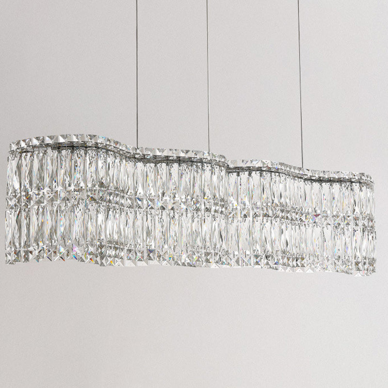 Modern Luxury Stainless Steel Crystal Wave Rectangular LED Chandeliers Island Light For Dining Room