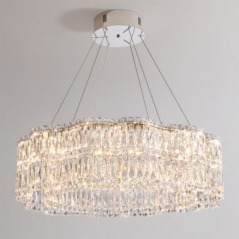 Modern Luxury Stainless Steel Crystal Round Flower LED Chandeliers For Living Room