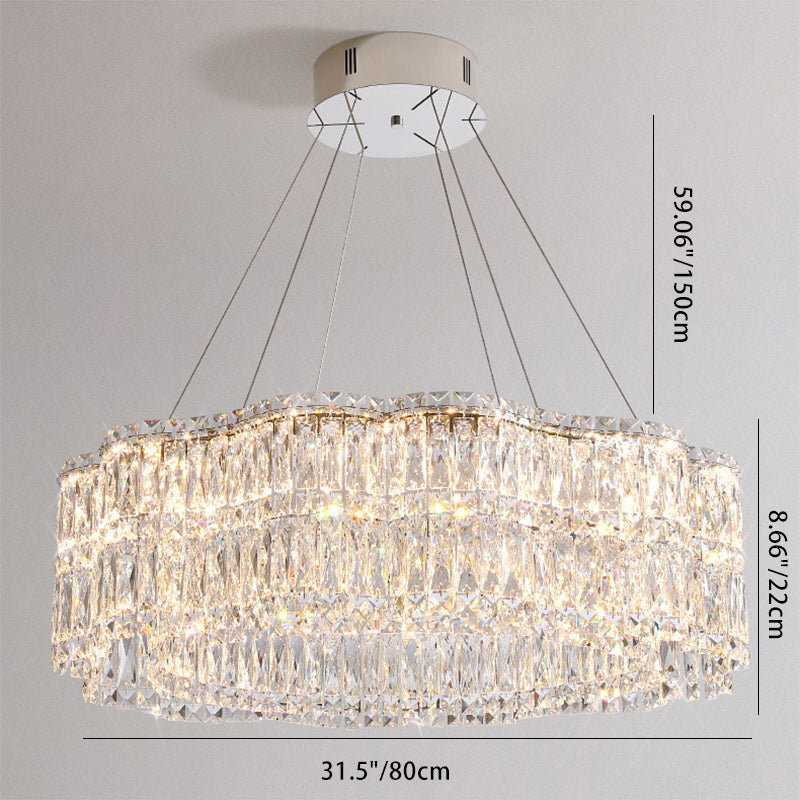 Modern Luxury Stainless Steel Crystal Round Flower LED Chandeliers For Living Room