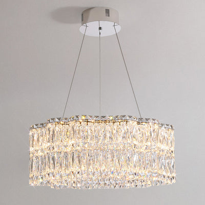 Modern Luxury Stainless Steel Crystal Round Flower LED Chandeliers For Living Room