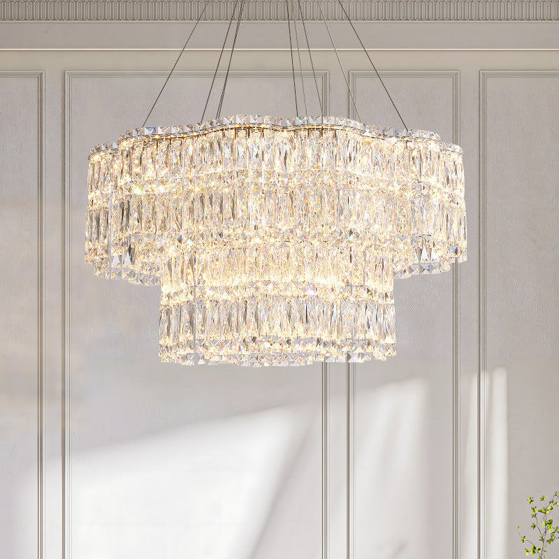 Modern Luxury Stainless Steel Crystal Round Flower LED Chandeliers For Living Room