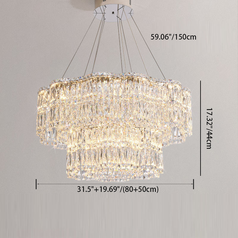 Modern Luxury Stainless Steel Crystal Round Flower LED Chandeliers For Living Room