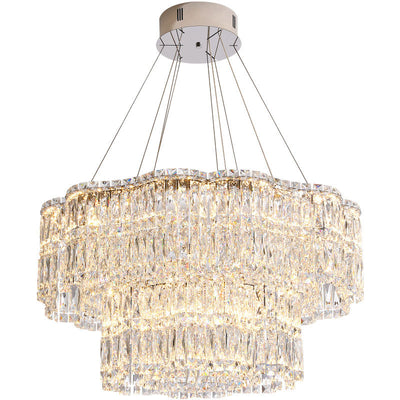 Modern Luxury Stainless Steel Crystal Round Flower LED Chandeliers For Living Room