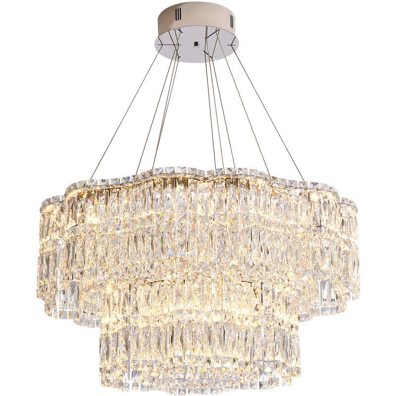 Modern Luxury Stainless Steel Crystal Round Flower LED Chandeliers For Living Room