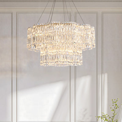 Modern Luxury Stainless Steel Crystal Round Flower LED Chandeliers For Living Room