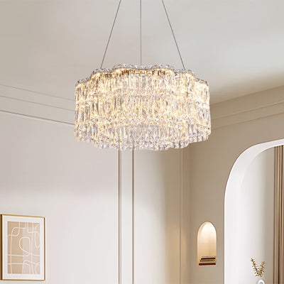 Modern Luxury Stainless Steel Crystal Round Flower LED Chandeliers For Living Room