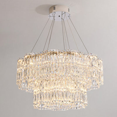 Modern Luxury Stainless Steel Crystal Round Flower LED Chandeliers For Living Room