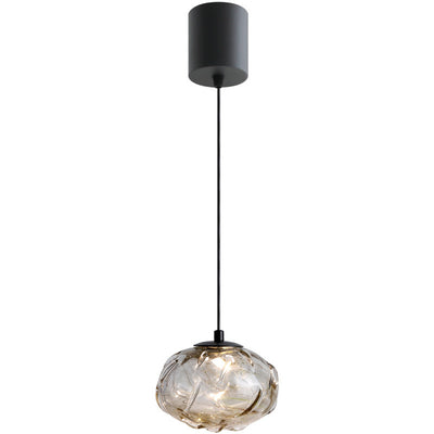 Contemporary Scandinavian Hardware Glazed Glass Smoke Round Liftable LED Pendant Light For Bedside