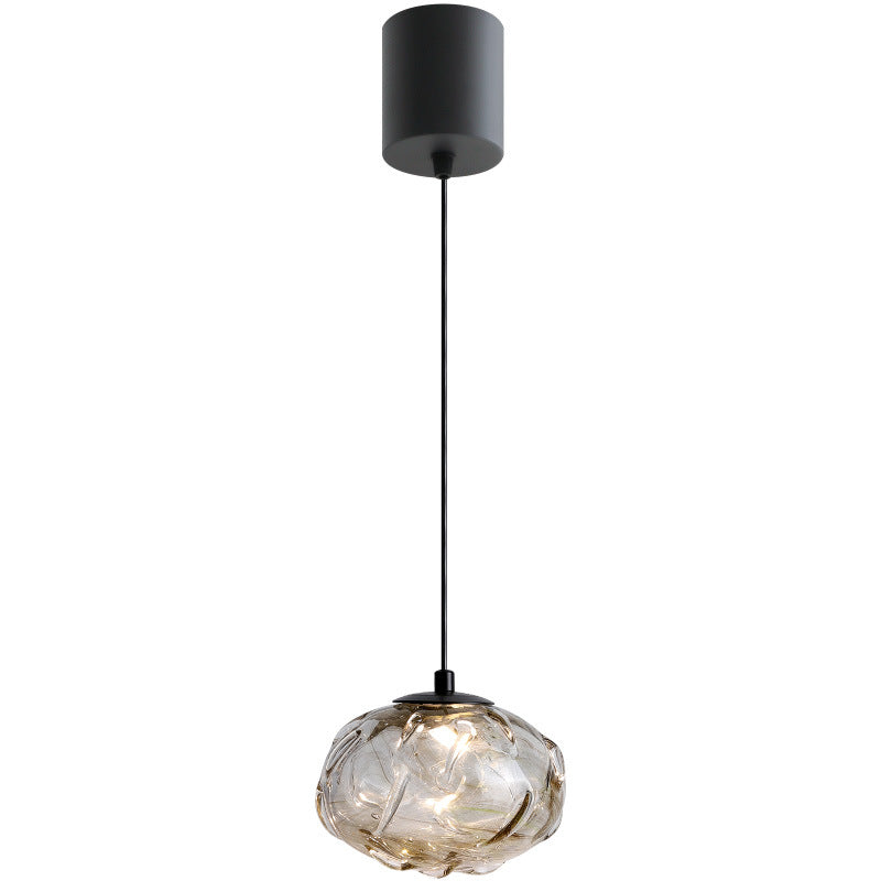 Contemporary Scandinavian Hardware Glazed Glass Smoke Round Liftable LED Pendant Light For Bedside