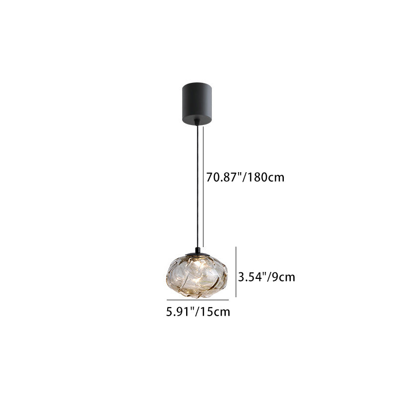 Contemporary Scandinavian Hardware Glazed Glass Smoke Round Liftable LED Pendant Light For Bedside