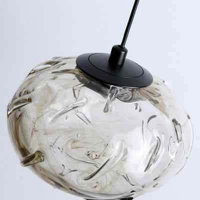 Contemporary Scandinavian Hardware Glazed Glass Smoke Round Liftable LED Pendant Light For Bedside