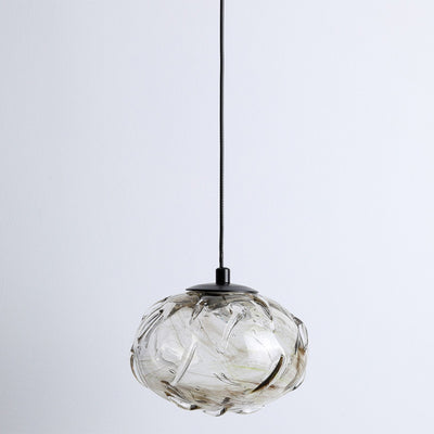 Contemporary Scandinavian Hardware Glazed Glass Smoke Round Liftable LED Pendant Light For Bedside