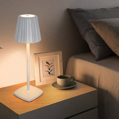 Contemporary Scandinavian Rechargeable Iron Acrylic Pleated Cylinder LED Table Lamp Night Light For Bedroom