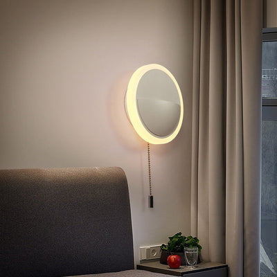 Modern Simplicity Iron Aluminum Acrylic Round Pull-Wire LED Wall Sconce Lamp For Bedside