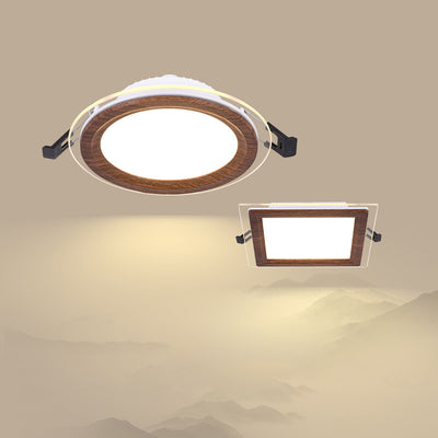 Traditional Chinese Round Square Aluminum PMMA Glass Embedded Spotlight LED Flush Mount Ceiling Light For Living Room