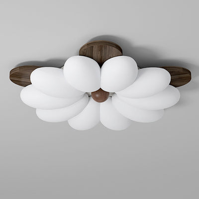 Contemporary Retro Flower Petal Wood PE LED Flush Mount Ceiling Light For Bedroom