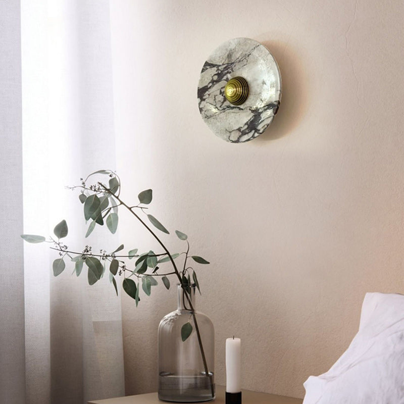 Traditional French Marble Aluminum Disc LED Wall Sconce Lamp For Bedside