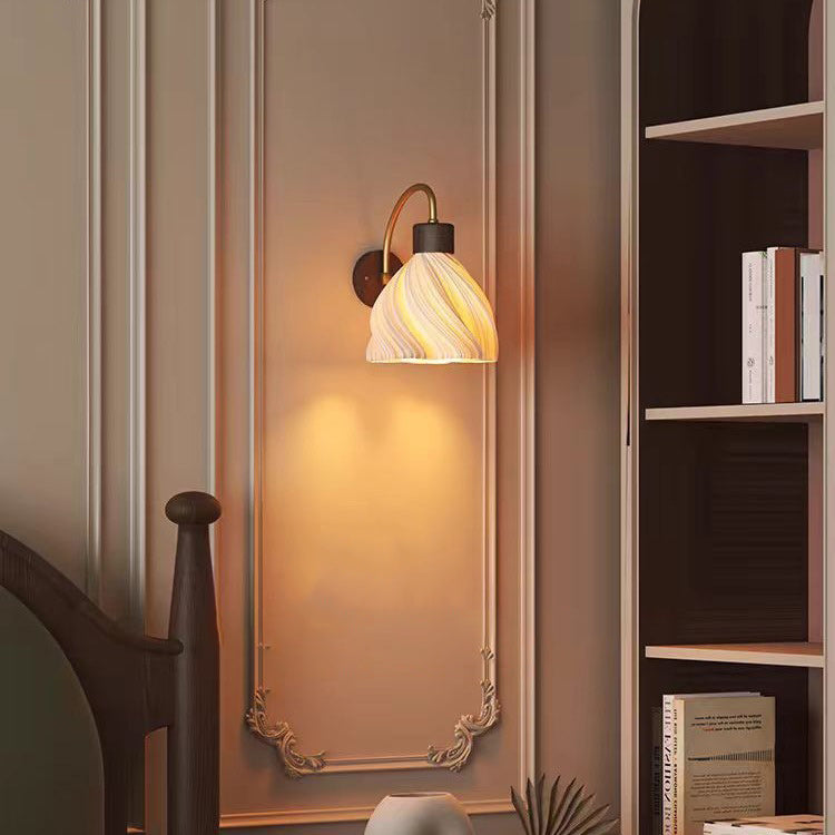 Traditional French Petal Skirt Iron Wood PLA 1-Light Wall Sconce Lamp For Bedside