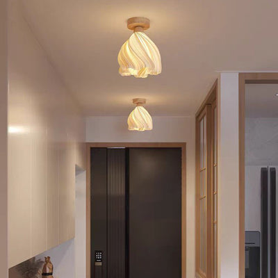 Contemporary Nordic Petal Skirt Wood PLA 1-Light Semi-Flush Mount Ceiling Light For Hallway