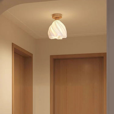 Contemporary Nordic Petal Skirt Wood PLA 1-Light Semi-Flush Mount Ceiling Light For Hallway