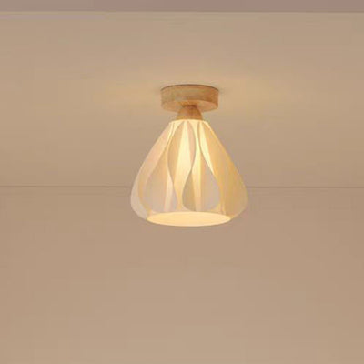 Contemporary Nordic Petal Skirt Wood PLA 1-Light Semi-Flush Mount Ceiling Light For Hallway