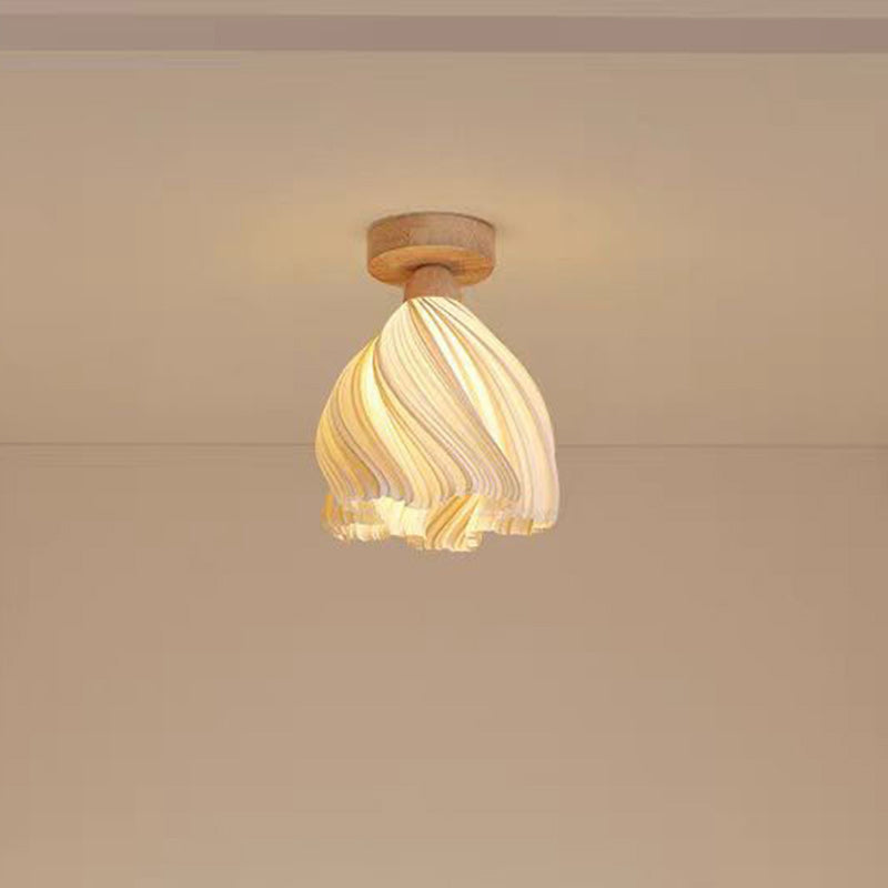 Contemporary Nordic Petal Skirt Wood PLA 1-Light Semi-Flush Mount Ceiling Light For Hallway