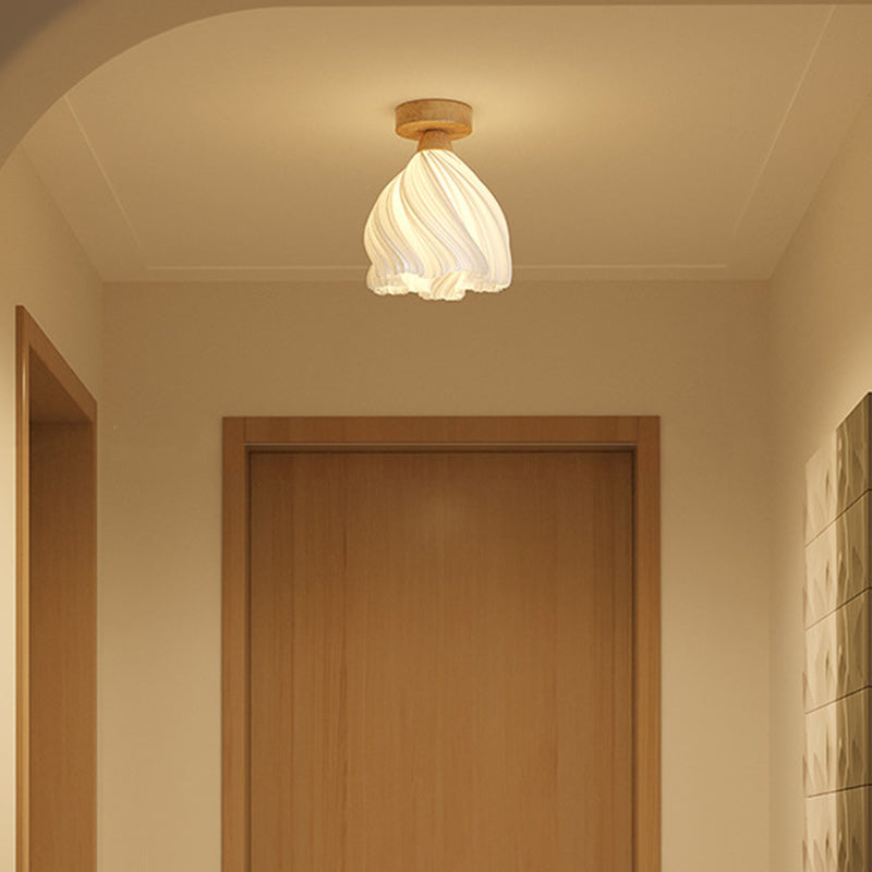 Contemporary Nordic Petal Skirt Wood PLA 1-Light Semi-Flush Mount Ceiling Light For Hallway