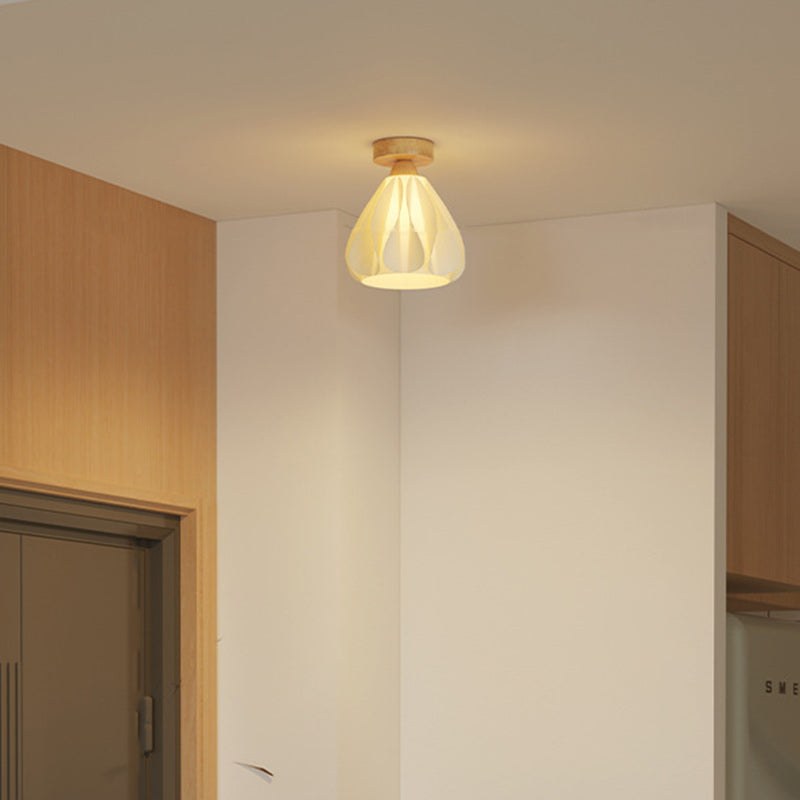 Contemporary Nordic Petal Skirt Wood PLA 1-Light Semi-Flush Mount Ceiling Light For Hallway