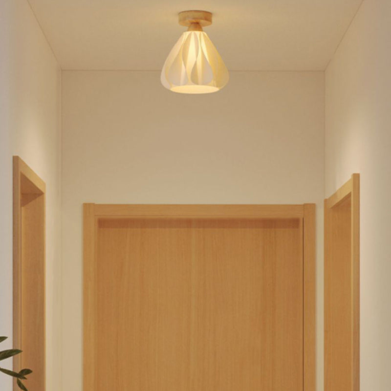 Contemporary Nordic Petal Skirt Wood PLA 1-Light Semi-Flush Mount Ceiling Light For Hallway